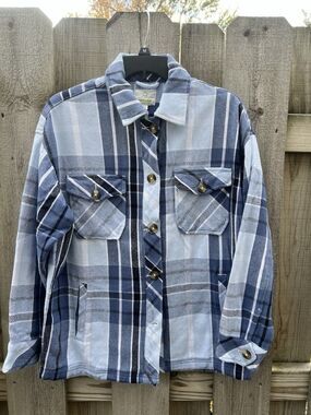 Aerie Offline Women's XS Blue Plaid Chore Jacket Oversized Flannel Shacket Coat